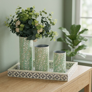 Non Slip Unique Bone Inlay Hand Carved Durable Flower Vases Set Tall Size Wholesale Supply Eco Friendly Floor Bedroom Decoration - Product Image 1
