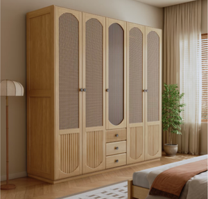 カスタムフルハウスキャビネット、床から天井までのフルウォール、グレーの6ドアワードローブ、寝室用家具、ラタンワードローブ - Product Image 2