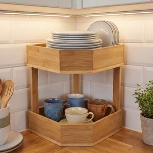 Organisateur d'<span class=keywords><strong>angle</strong></span> 2 niveaux en <span class=keywords><strong>bambou</strong></span> pour garde-manger, légumes, fruits et appareils de cuisine – Multi-usages - Product Image 4