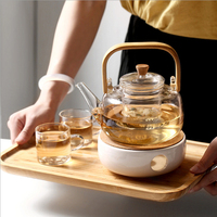 800ML multifonctionnel maison théière Portable Transparent résistant à la chaleur avec manche en bois thé bouilloire verre théière ensemble