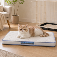 Coussin de confort pour cage à chat avec silicone rafraîchissant, bordure bleu pâle, fenêtre de visualisation, fond antidérapant pour le voyage
