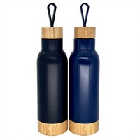 Botol minum termos dengan tutup bambu, botol vakum terisolasi, botol air termos dengan tutup dan bawah bambu yang dapat dilepas