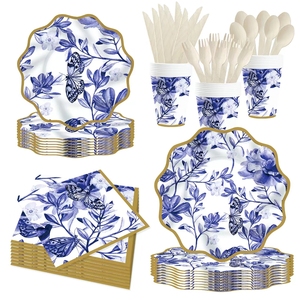 ชุดอุปกรณ์จัดเลี้ยงธีมดอกไม้สีฟ้า DAMAI ชุดจานกระดาษลายปั๊มร้อนสำหรับงานเลี้ยงน้ำชา พร้อมผ้าเช็ดปาก แก้ว และชุดภาชนะสำหรับรับประทานอาหาร - Product Image 2