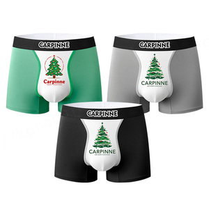 Sous-vêtements pour hommes verts avec logo imprimé personnalisé Boxer personnalisé en coton spandex pour arbre de noël à jambe courte Boxer imprimé pour hommes - Product Image 2
