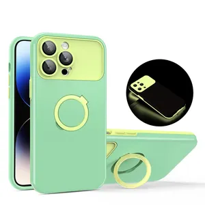 Two Tone Night Light Ring Holder Phone Case for Iphone 11 Pro Max Handphone Phone Cover Silicone Pc Phone Case