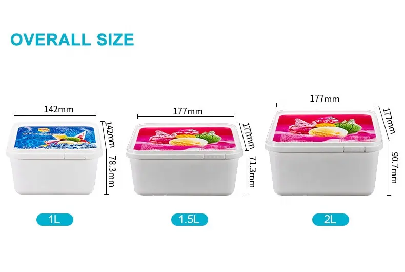 사각 컨테이너 맞춤형 로고 IML 플라스틱 욕조 포장 아이스크림 Pp 플라스틱 내구성 대형 흰색 식품 맞춤형 OEM 수락