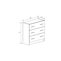 Commode moderne en chêne bicolore à 3 tiroirs avec poignées noires et glissières à billes pour chambre à coucher et projets hôteliers