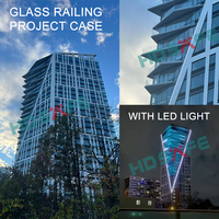 HDSAFE HD-L008G Villa 12mm Rahmenloses Glasgeländer Aluminium Außenhandlauf LED-Beleuchtung Wandmontiertes Balkon-Treppengeländer