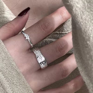 Anillo de Plata de Ley 925 con Diseño de Estrella y Concha, Estilo Unisex, Patrón Irregular, Simple, de Lujo Discreto, Versátil, de Boca Abierta - Product Image 5