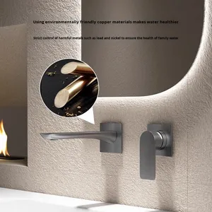 Rubinetto da <span class=keywords><strong>Bagno</strong></span> <span class=keywords><strong>Gessi</strong></span> Minimalista a Incasso a Parete, Acqua Calda e Fredda, Tutto in Rame con Valvola in Ceramica - Product Image 2