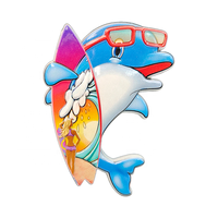 Aimant de réfrigérateur en résine en forme de dauphin surfeur mignon, aimant décoratif 3D en forme d'animal marin, souvenir de plage d'été