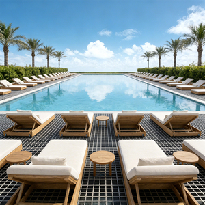 Lettino prendisole pieghevole da esterno in legno di teak impermeabile e sedia a sdraio per hotel e cortili con cuscini resistenti ai raggi UV - Product Image 2