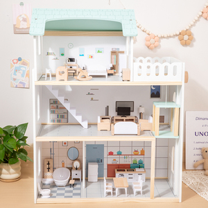 Ensemble <span class=keywords><strong>de</strong></span> jouets <span class=keywords><strong>de</strong></span> maison en bois élégant, simulation <span class=keywords><strong>de</strong></span> ville, maison pour poupées, manoir avec meubles pour filles KB0280 - Product Image 1