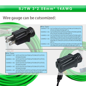 Màu xanh lá cây NEMA 5-15p + NEMA 5-15r chúng tôi dây nguồn với chúng tôi ổ cắm cắm mở rộng AC cáp điện 15m sjtw 3x2, 08mm với ánh sáng màu đỏ - Product Image 5