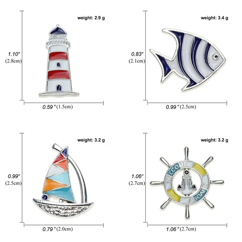 Großhandel-Bürze Fisch-Seilboot Leuchtturm Karikatur Marine-Emblem modisch Metall-Lappe harte Emaille-Pins individuell