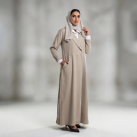 Abaya Dubai Pinggang Tinggi Wanita Mewah Bahan Polyester Stretch Ukuran Besar Berkancing Lipit Anti-Statis Muslim Elegan