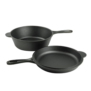 Ensemble de poêles Combo Cooker <span class=keywords><strong>en</strong></span> <span class=keywords><strong>fonte</strong></span>, comprenant une casserole à sauce couverte de 2 qt et une poêle à frire <span class=keywords><strong>en</strong></span> fer brut épaissi, faite à la main, de style ancien - Product Image 4