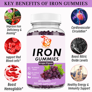 Gummies de fer les plus vendus avec folate et vitamine B12, saveur raisin délicieuse, complément alimentaire favorisant la fonction du système immunitaire - Product Image 5