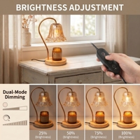 Lampe chauffe-bougie électrique avec base en bois et abat-jour en verre rétro à motif floral