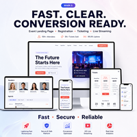 Conception de site web de page d'accueil pour événements avec système d'inscription et diffusion en direct pour la promotion de conférences, plateforme de billetterie en ligne