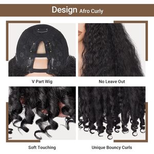 Perruque Afro Bouclée Frisée PREMPO, Partie en <span class=keywords><strong>V</strong></span>, Densité 180%, Sans Colle, à Clipser, Boucles Volumineuses, pour Femmes Noires, 24 Pouces # 1B) - Product Image 2