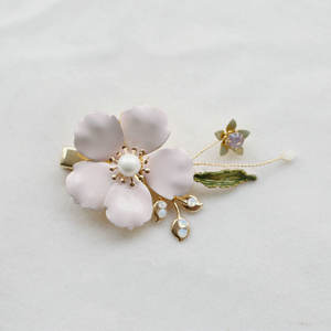 手工珐琅绿花新娘发夹和夹子金叶珍珠水钻结婚头饰女性舞会饰品 - Product Image 6