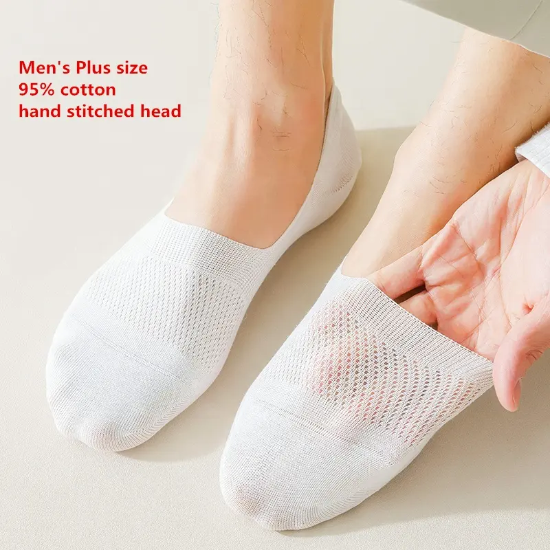 Socks 95% cotton sweat wicking deodorant mesh anti slip hand-stitched head invisible does summer men's extra size boat socks