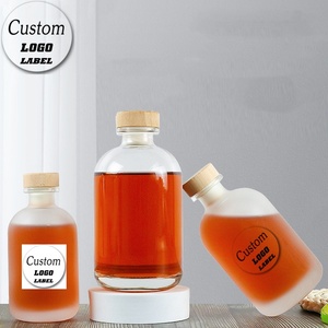 Bouteilles d'alcool en verre givré transparent avec couvercles en liège naturel en vrac 100ml 250ml 375ml 500ml tailles pour whisky vin vodka <span class=keywords><strong>cidre</strong></span> - Product Image 6
