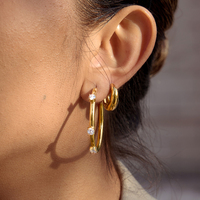Pendientes de Aro Clásicos de Diseño Original J&D, Oro de 18K, Acero Inoxidable, Circonita Blanca, Tres Aros Redondos Ovalados, Pendientes de Aro Grandes