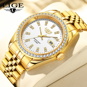 Reloj de Cuarzo LIGE LG89183 de Moda y Negocios, Esfera de <span class=keywords><strong>41</strong></span> mm, Diamantes Dorados, Deportivo, de Acero Inoxidable, para Hombre, Resistente al Agua, Luminoso + Caja de Regalo - Product Image 1