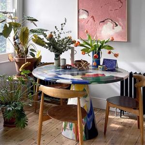 Table d'appoint avec peinture à l'huile en PRF peint à la main de conception fractale moderne Table à manger ovale élégante et créative Meubles pour villa stable - Product Image 5