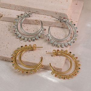 Venta al por mayor 2025 Punk chapado en oro pendientes de aro de acero inoxidable C forma de doble capa joyería Bohemia - Product Image 6