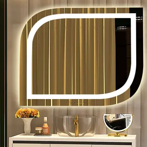 Disesuaikan tidak teratur berbentuk tiga warna berubah meja rias pencahayaan cermin dinding kamar mandi dengan lampu LED