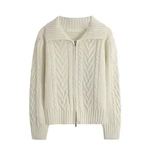 Осенне-зимний вязаный кардиган на молнии однотонный элегантный вязаный свитер пальто высокого качества Свободный вязаный кардиган для женщин