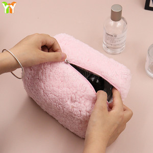 Winter fleece zippered <b>toiletry</b> bag, travel and home skincare product <b>storage</b> bag, cream color. - Product Image 4
