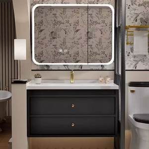 French retro style bathroom cabinet ceramic integrated basin wash basin black thickened - Product Image 5