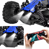 Voiture télécommandée 4x4 2,4 GHz avec contrôle par application, châssis squelette, accélération proportionnelle, 20 km/h, 3 vitesses, feux LED avant et arrière, recharge USB-C, RC Rock Crawler