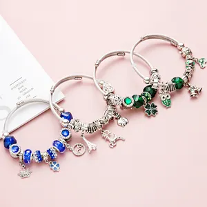 Wholesale girls Jewelry Bracelet Stainless steel bangle Crystal charm Beads Bracelet for girl New Style Alloy Gifts