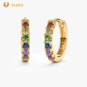 Orecchini a Cerchio Piccoli in Oro Massiccio 10K 14K 18K con Zaffiri Arcobaleno, Gioielli di Moda da Donna e Ragazza, Regalo 585 - Product Image 1