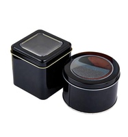 Boîte de présentation ronde en métal noir personnalisée OEM ODM pour montre, avec fenêtre, mousse et matériaux recyclés, finition brillante, Dia90xH60mm