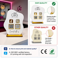 Support de signalisation de paiement par code QR en acrylique transparent sur mesure pour salon de manucure, support d'affichage de logo pour réseaux sociaux, vente en gros d'usine