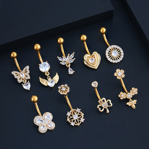 10 unids/set de acero inoxidable 14G <span class=keywords><strong>Piercing</strong></span> para ombligo, gemas dobles, anillos para ombligo de acero quirúrgico dorado, Piercings para ombligo para mujer - Product Image 3