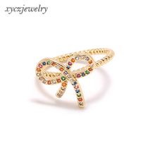 Mode Einfacher Rings chmuck Bunter cz Damen ring Messing 18 Karat vergoldeter Schleifen ring