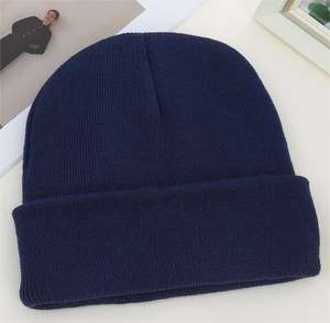 Bonnet en tricot d'hiver multicolore à manchette unique de haute qualité de couleur unie de qualité supérieure avec logo et couleur personnalisés - Product Image 5
