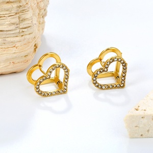 Pendientes de Aro con Corazón de Circonita Cúbica Hueca, Recién Llegados, Chapados en Oro de 18K PVD, Resistentes al Agua, de Acero Inoxidable, para Mujer - Product Image 3
