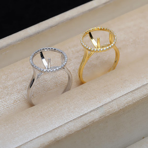 Bague ajustable en argent S925 JG5229 avec incrustation de diamant taille princesse, ouverture dissimulée, support vide pour perle 11-12 mm, tendance - Product Image 2