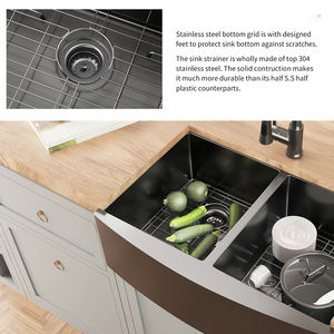 Aquacubic33インチUPCエプロンフロントダブルボウル手作り農家304ステンレス鋼キッチンシンク - Product Image 6