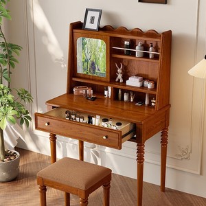 French Retro Style Dressing <b>Table</b> Solid Wood Flip Top <b>Mirror</b> Storage Bedroom Makeup <b>Vanity</b> - Product Image 3