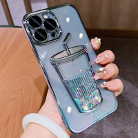 Étui de téléphone en verre de luxe avec paillettes de sable mouvant pour iPhone 15 14 13 12 11 Pro Max, coque de téléphone en silicone transparent souple