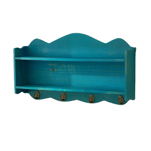 Estante de Almacenamiento Multifuncional de Madera de Dos Niveles, Color Azul Clásico, Duradero, para Sala de Estar, Montado en la Pared - Product Image 2